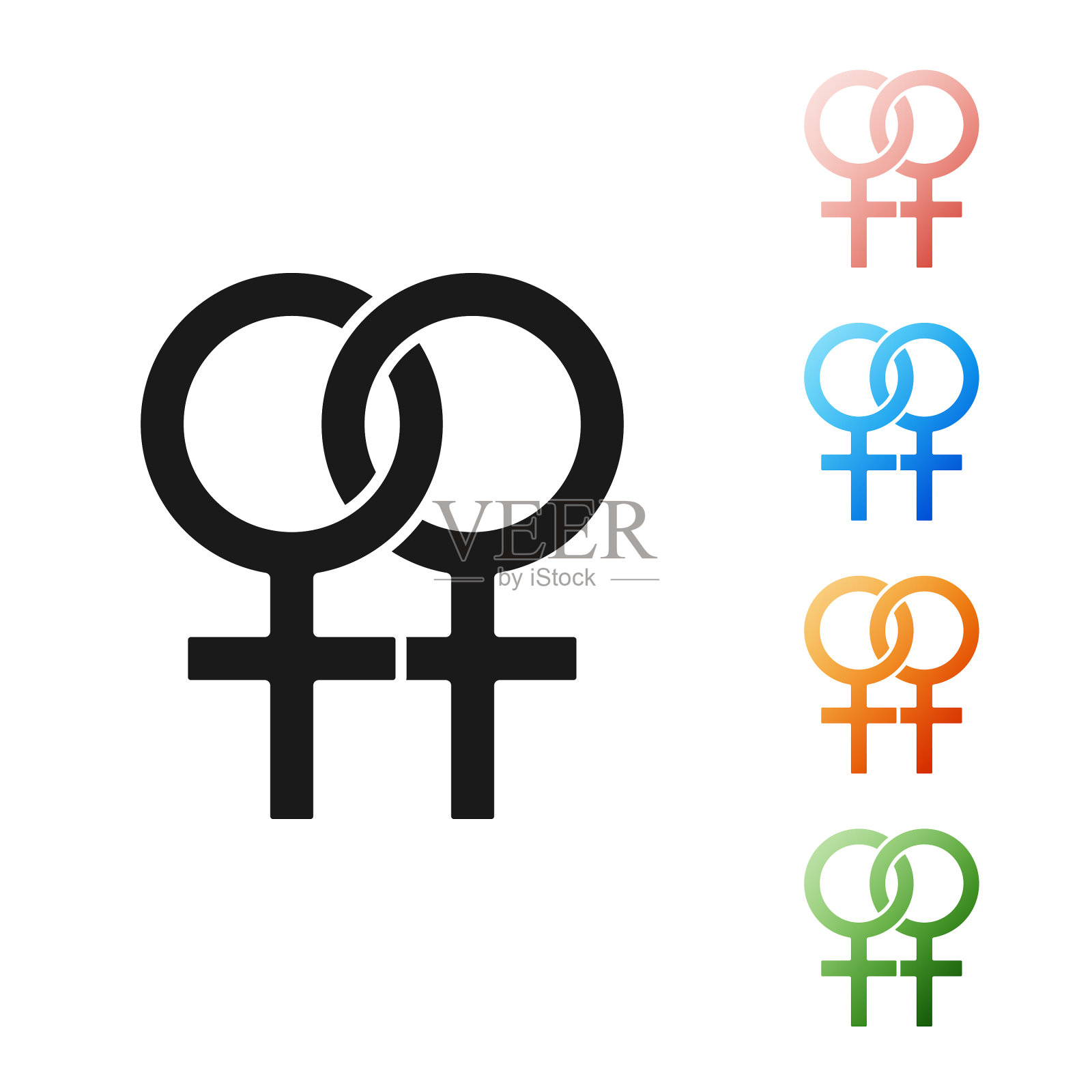 黑人女性的性别符号图标孤立在白人插画图片素材