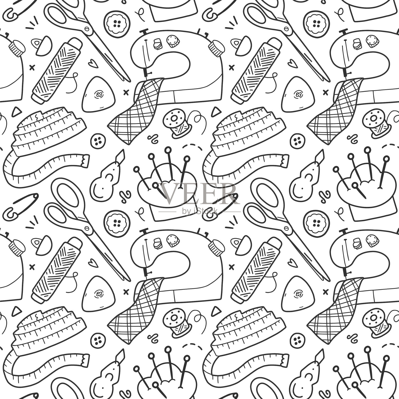 缝纫和裁剪工具和配件插画图片素材