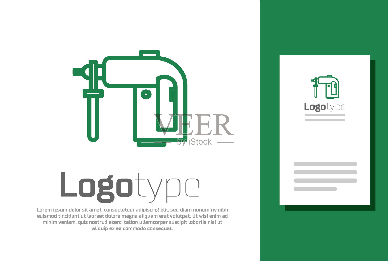 绿线电动旋转锤钻插画图片素材