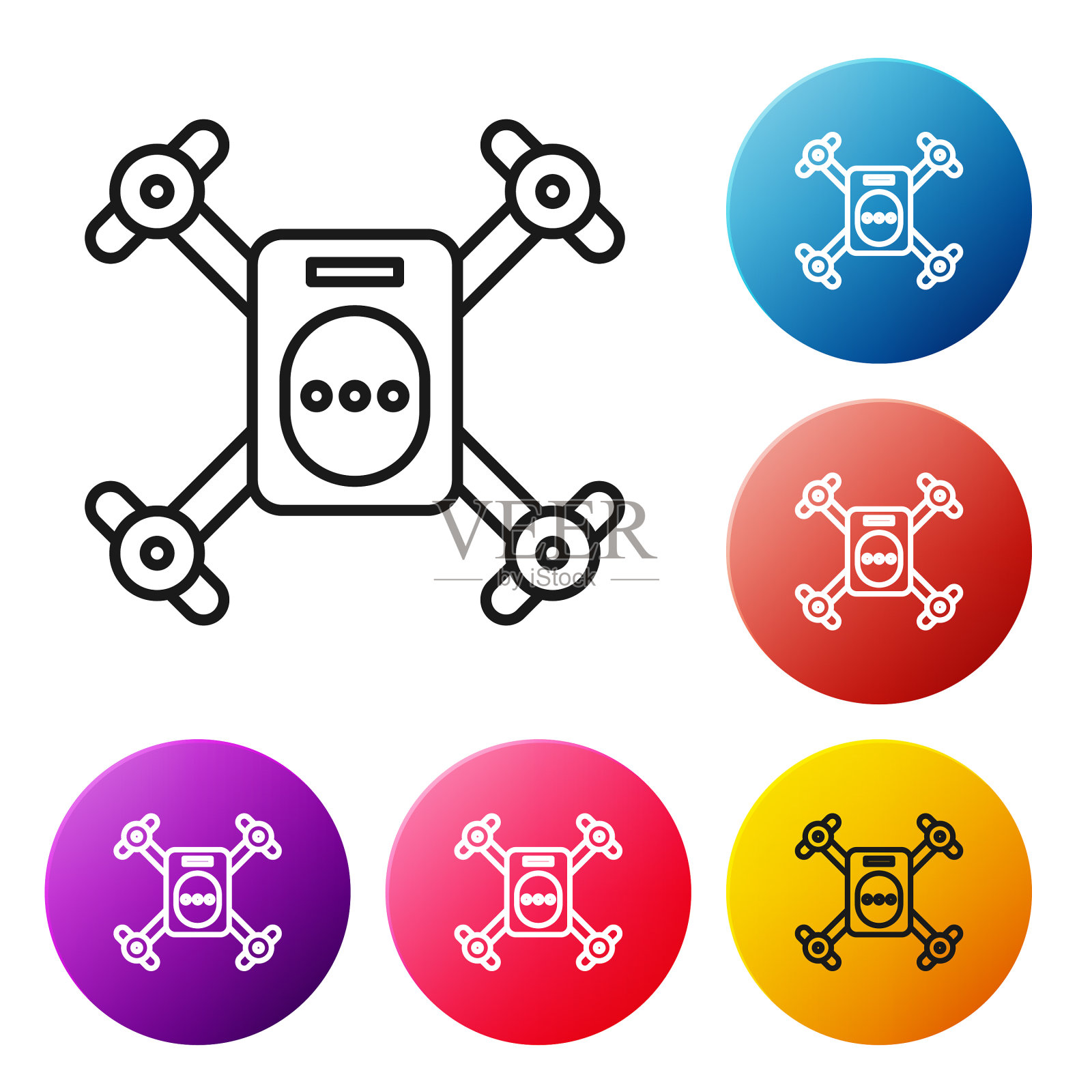 黑线无人机与行动摄像机飞行图标素材