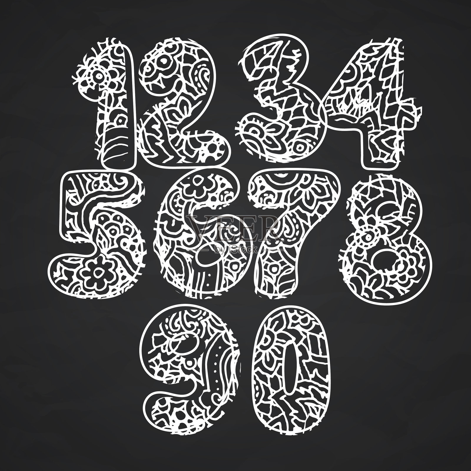 设置图案手绘数字有趣的涂鸦设计元素图片