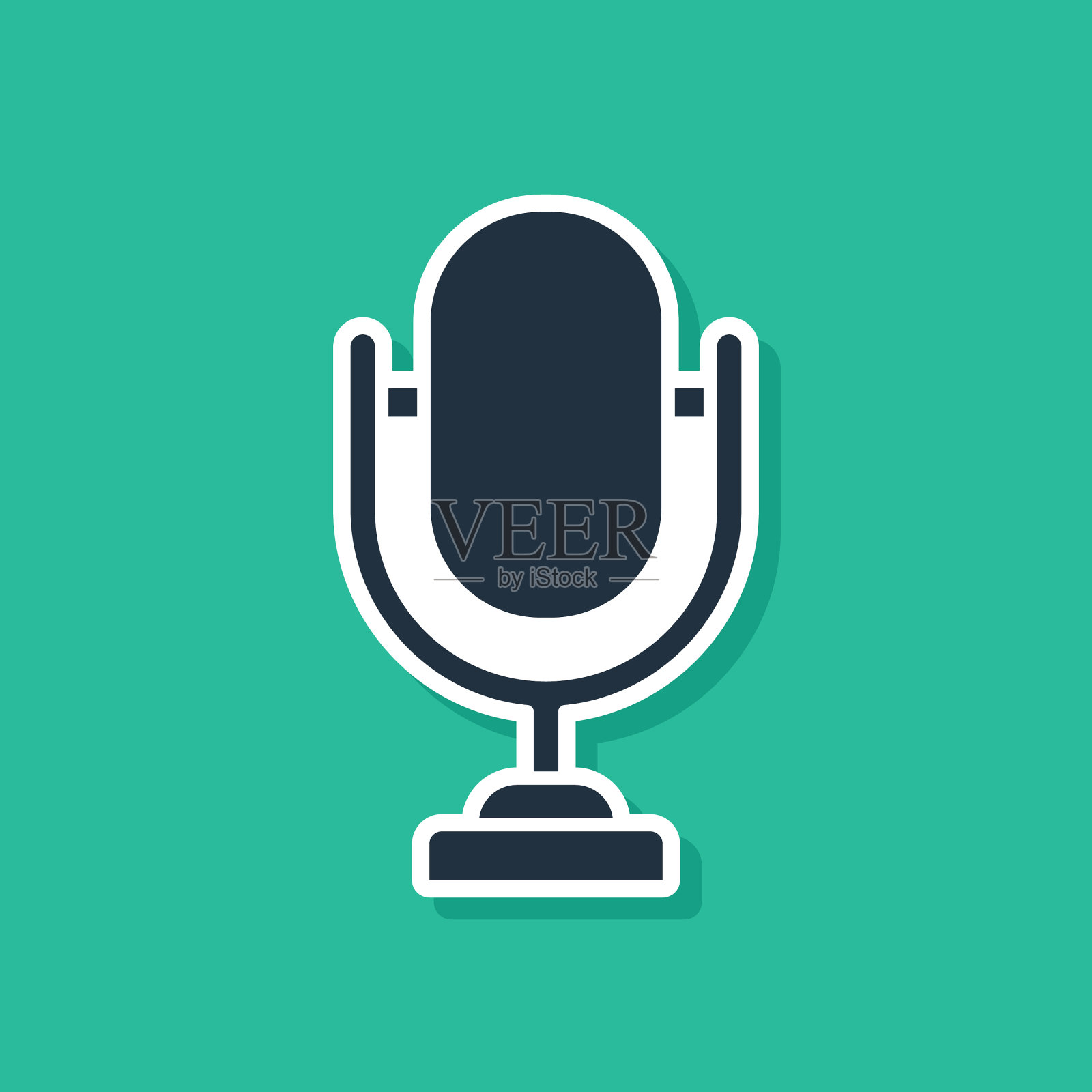 蓝色麦克风图标隔离在绿色背景图标素材