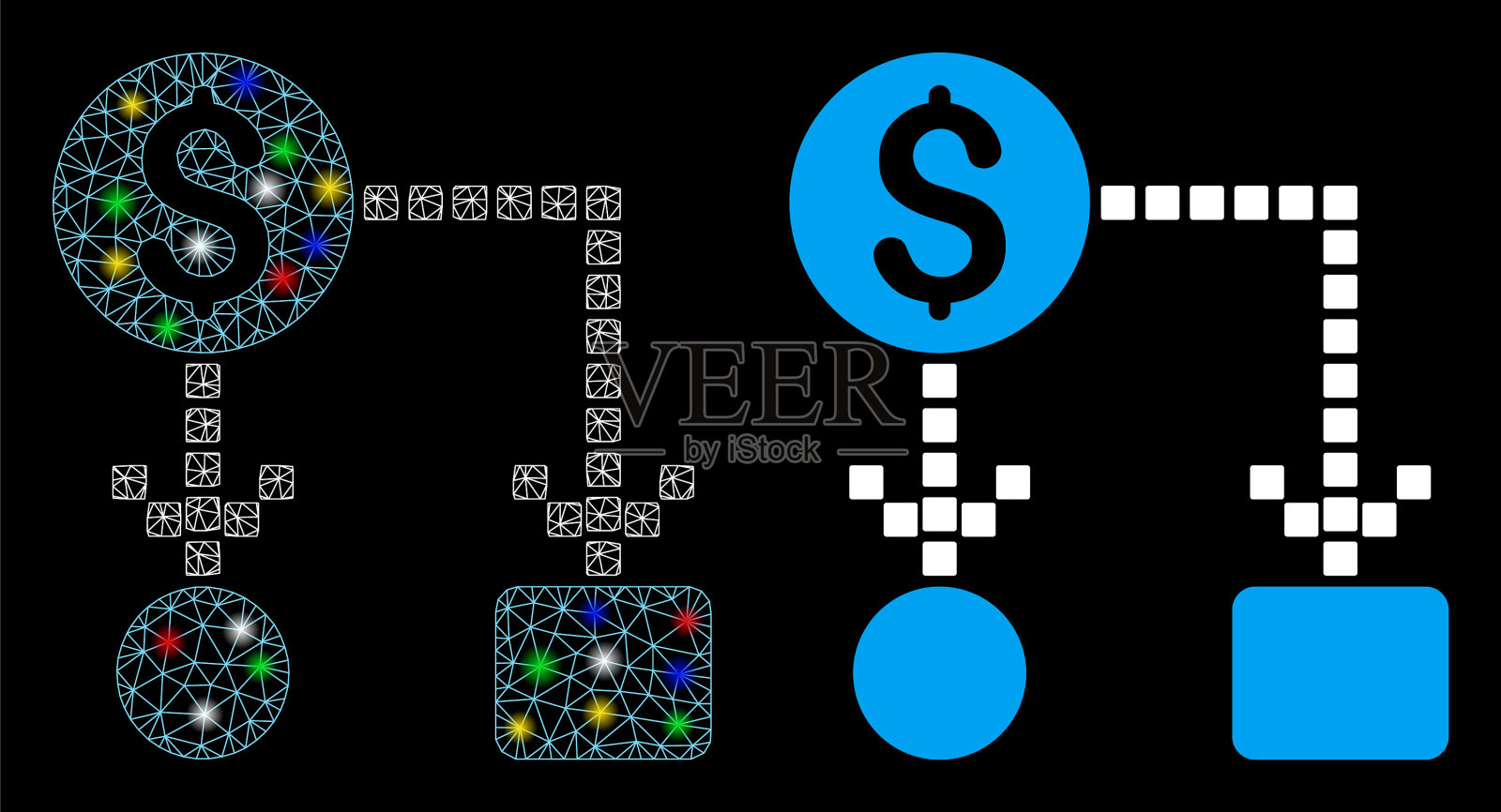 闪光网胴体现金流图标与闪光斑点插画图片素材