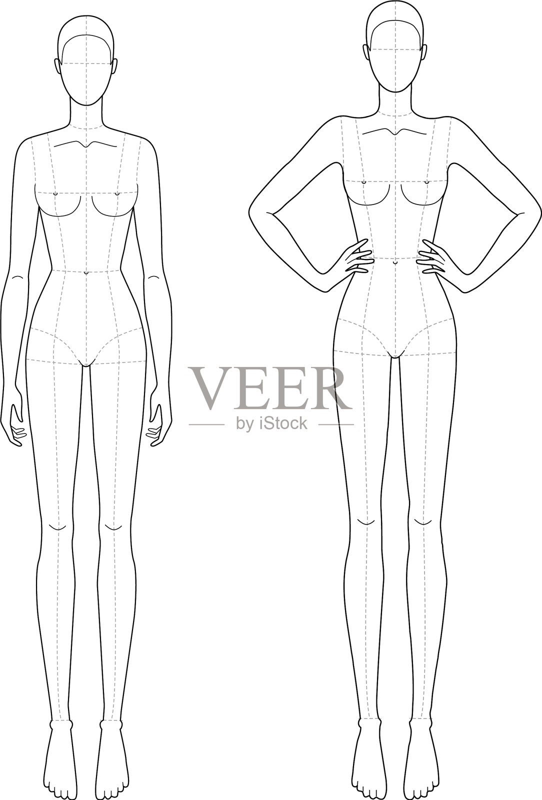 时装模板9头技术图纸与插画图片素材