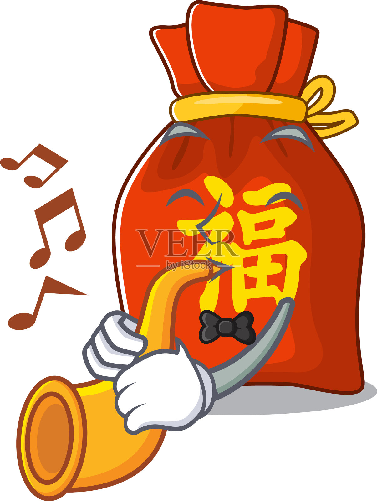 中国钱袋卷轴卡通人物设计插画图片素材