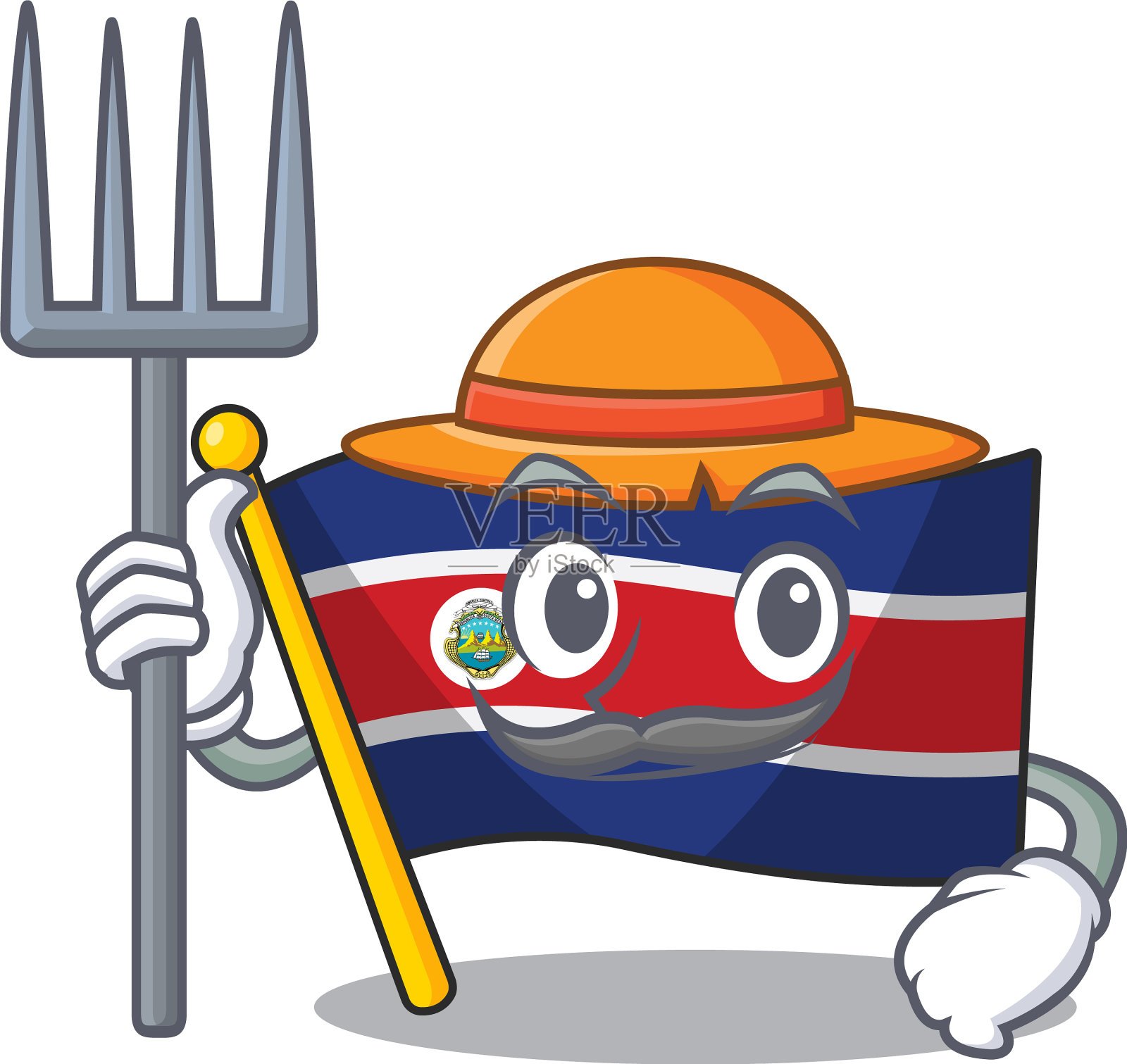 快乐农民旗帜哥斯达黎加卷轴卡通插画图片素材