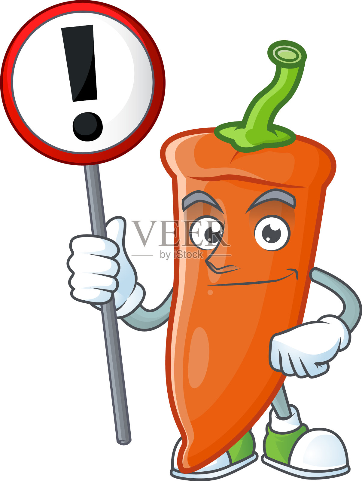 卡通吉祥物橙色辣椒带标志在他的插画图片素材