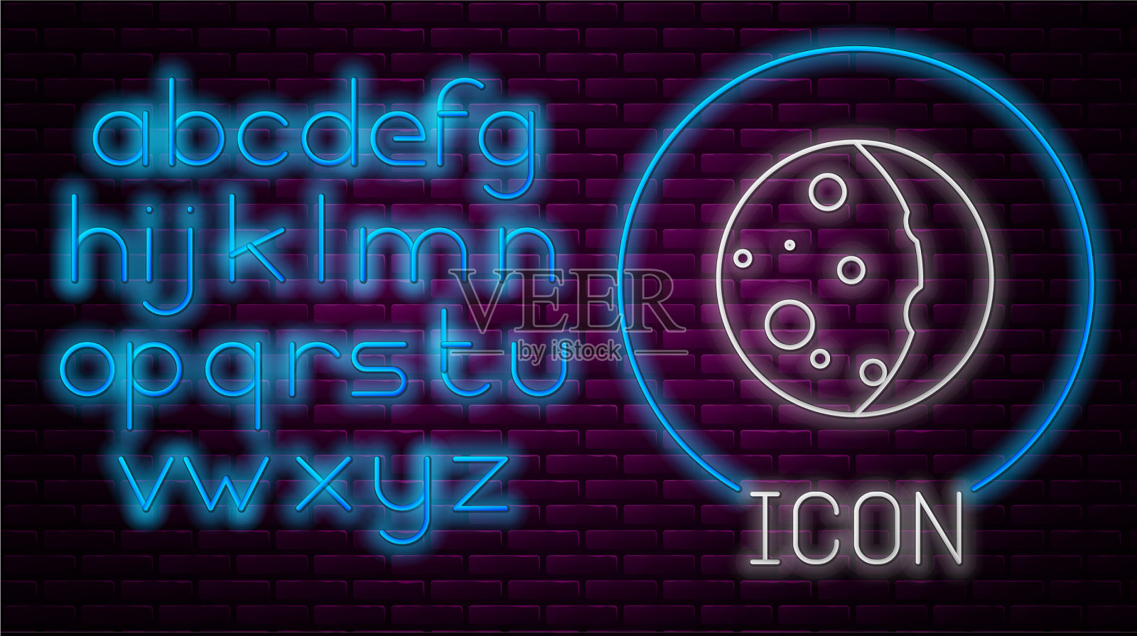 发光的霓虹灯线日食太阳图标孤立插画图片素材