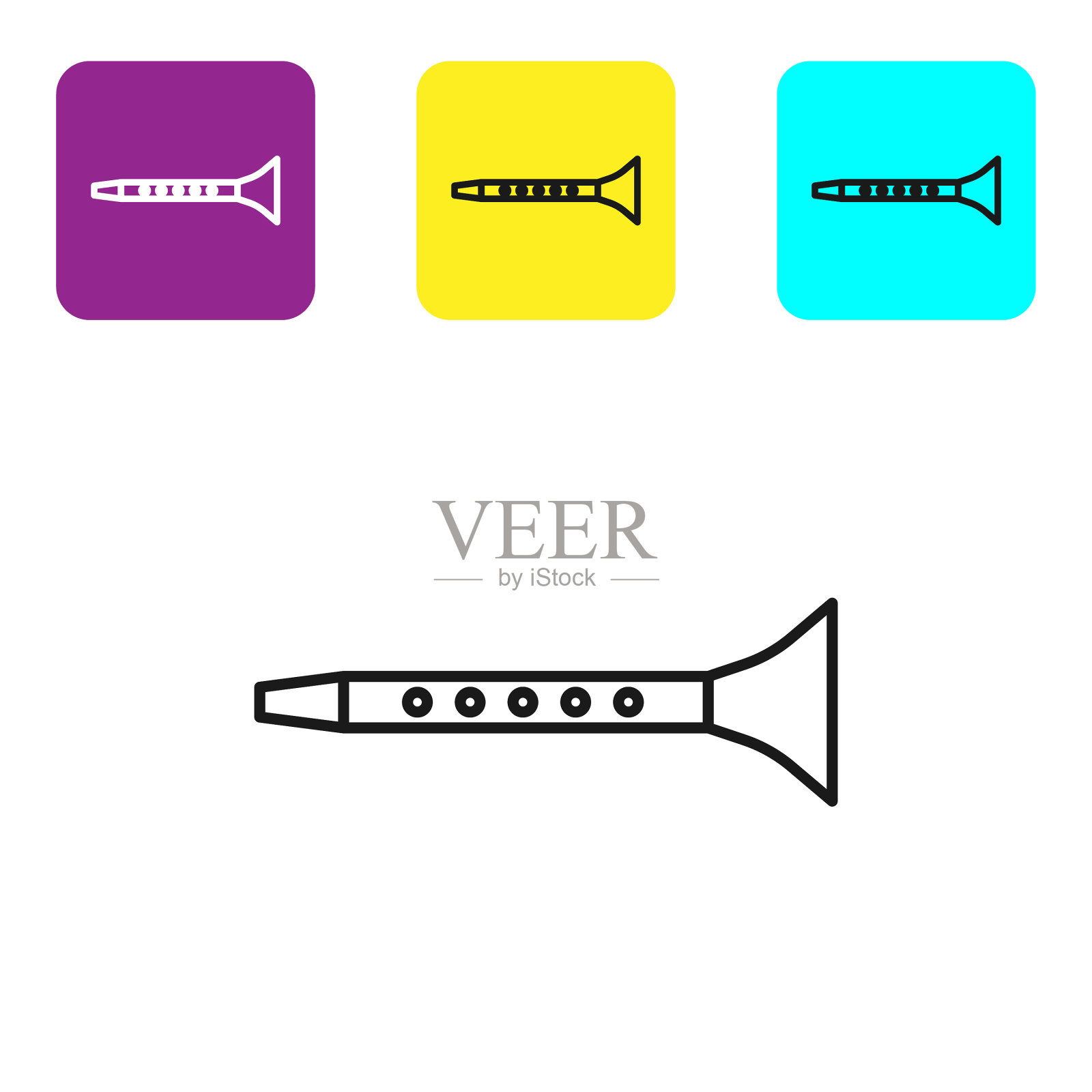 黑线单簧管图标孤立在白色上插画图片素材