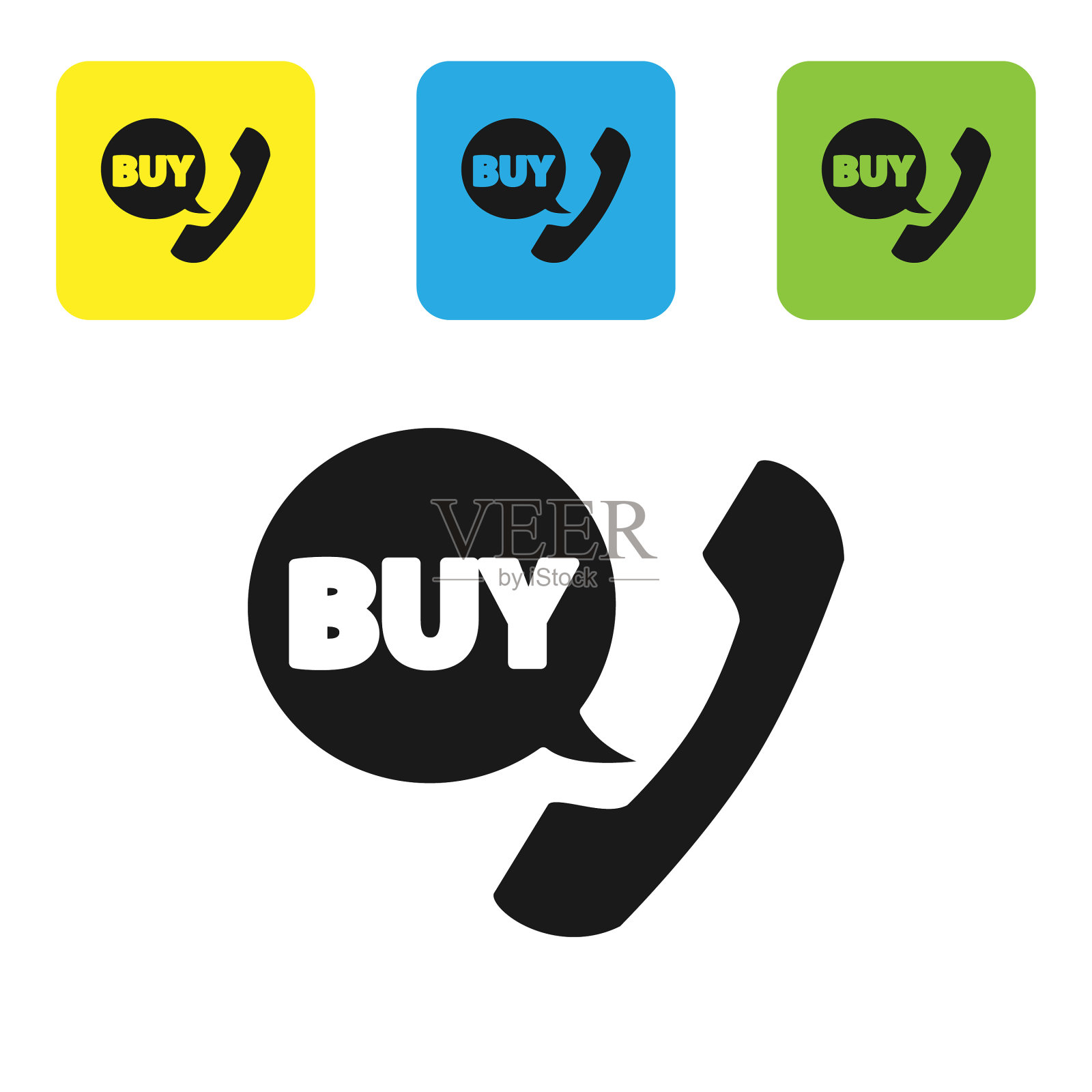 黑色手机和语音气泡与文本购买图标插画图片素材