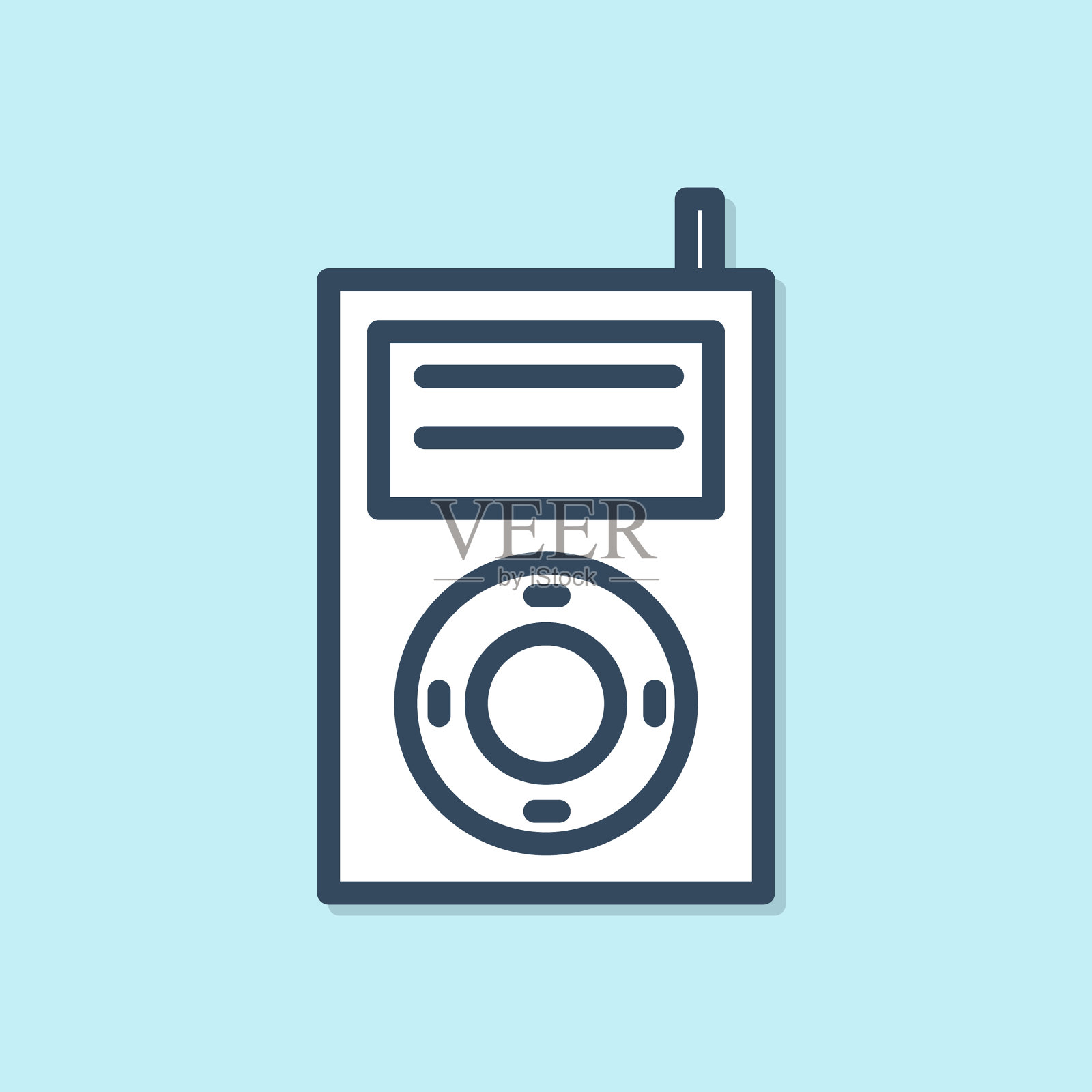 蓝线音乐mp3播放器图标隔离在蓝色插画图片素材