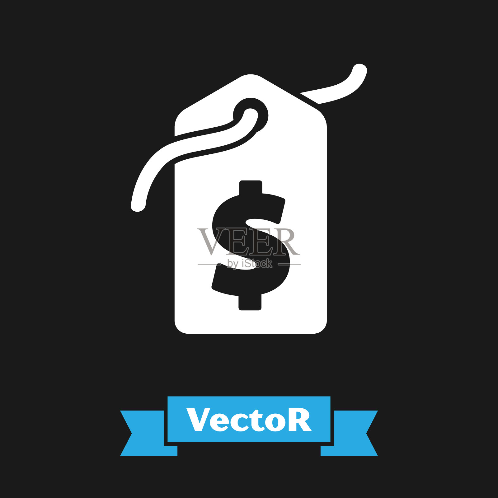 白色价格标签与美元图标孤立在黑色插画图片素材