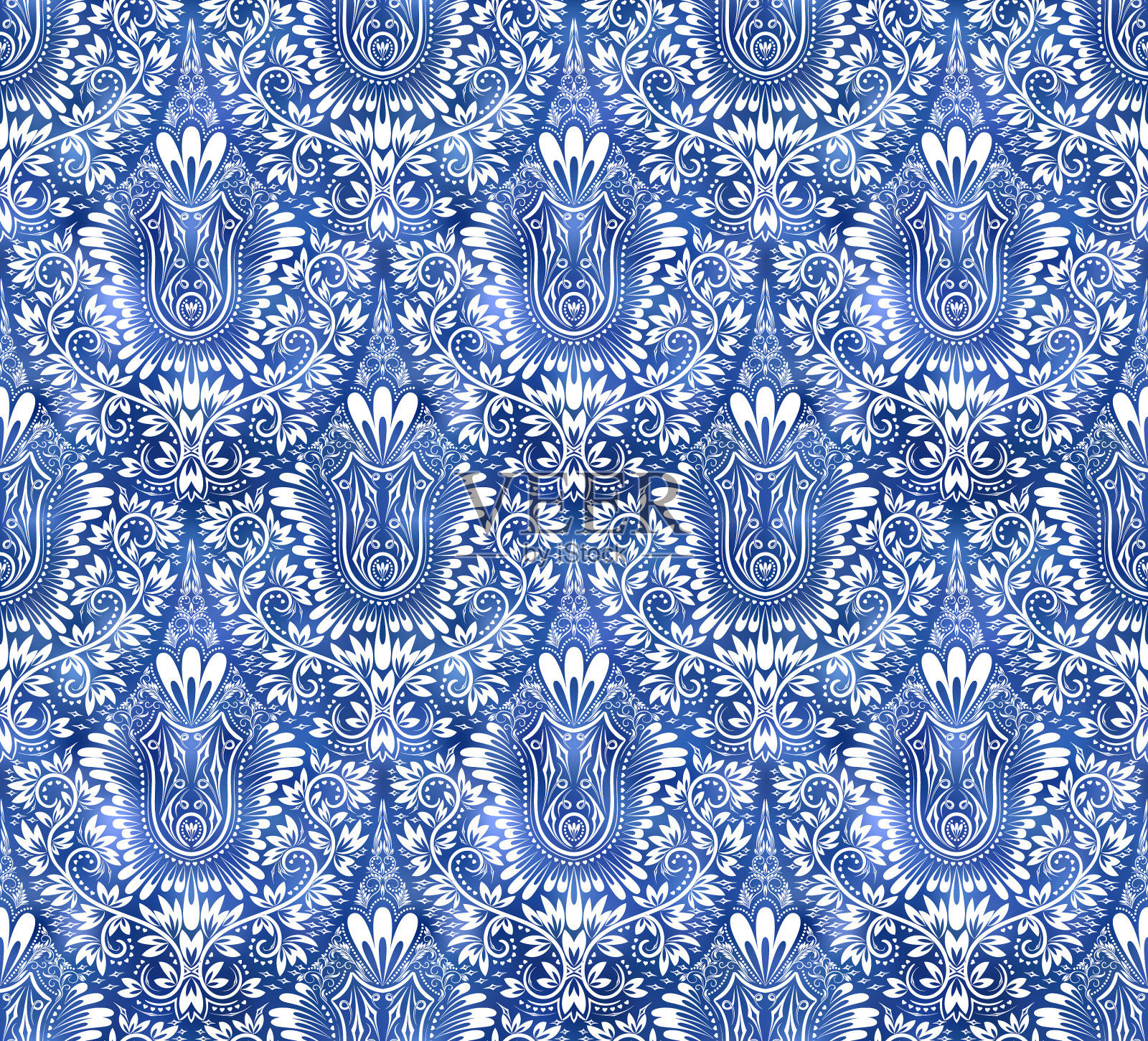 复古靛蓝shibori染色纺织品无缝插画图片素材