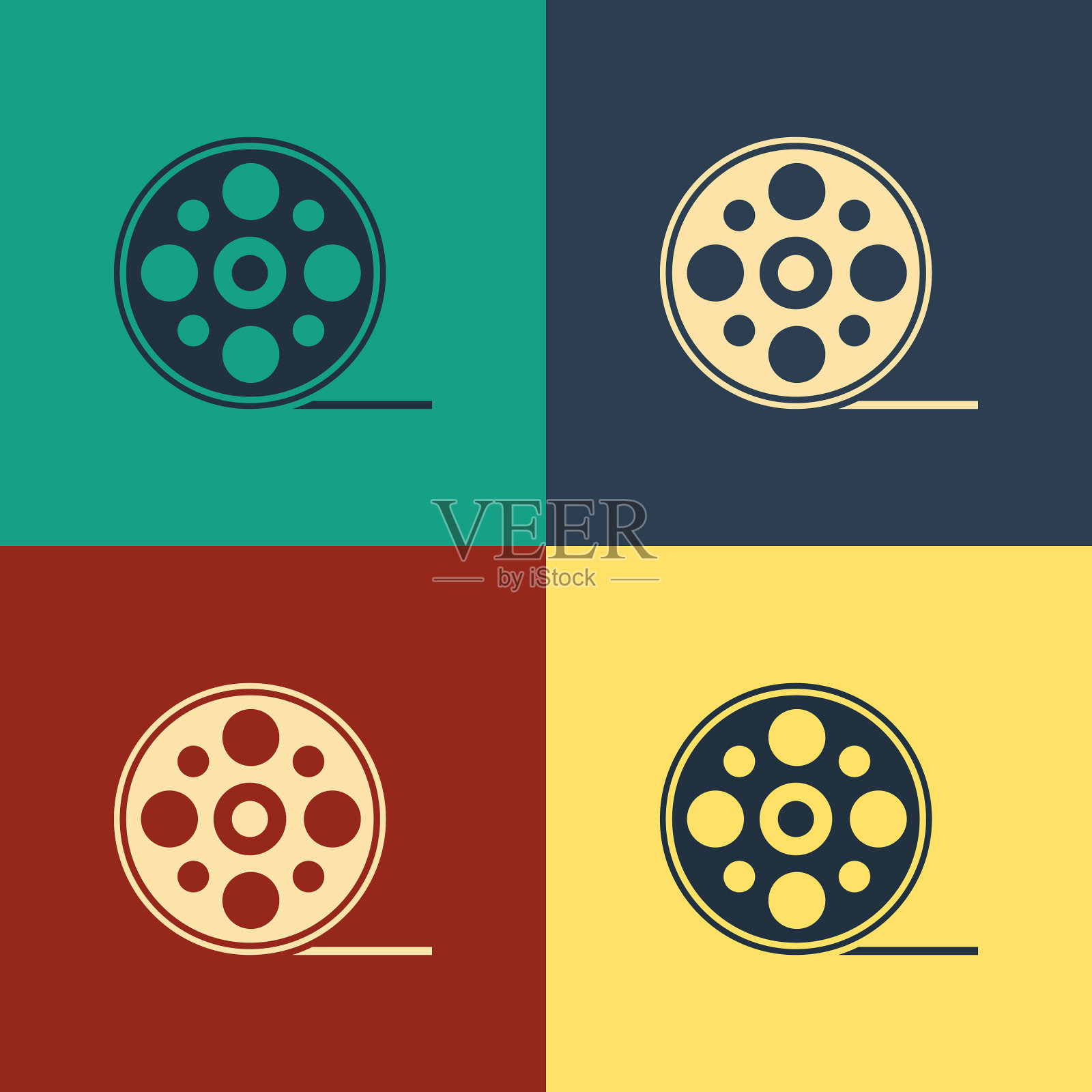 彩色胶片卷轴图标孤立在彩色背景上插画图片素材