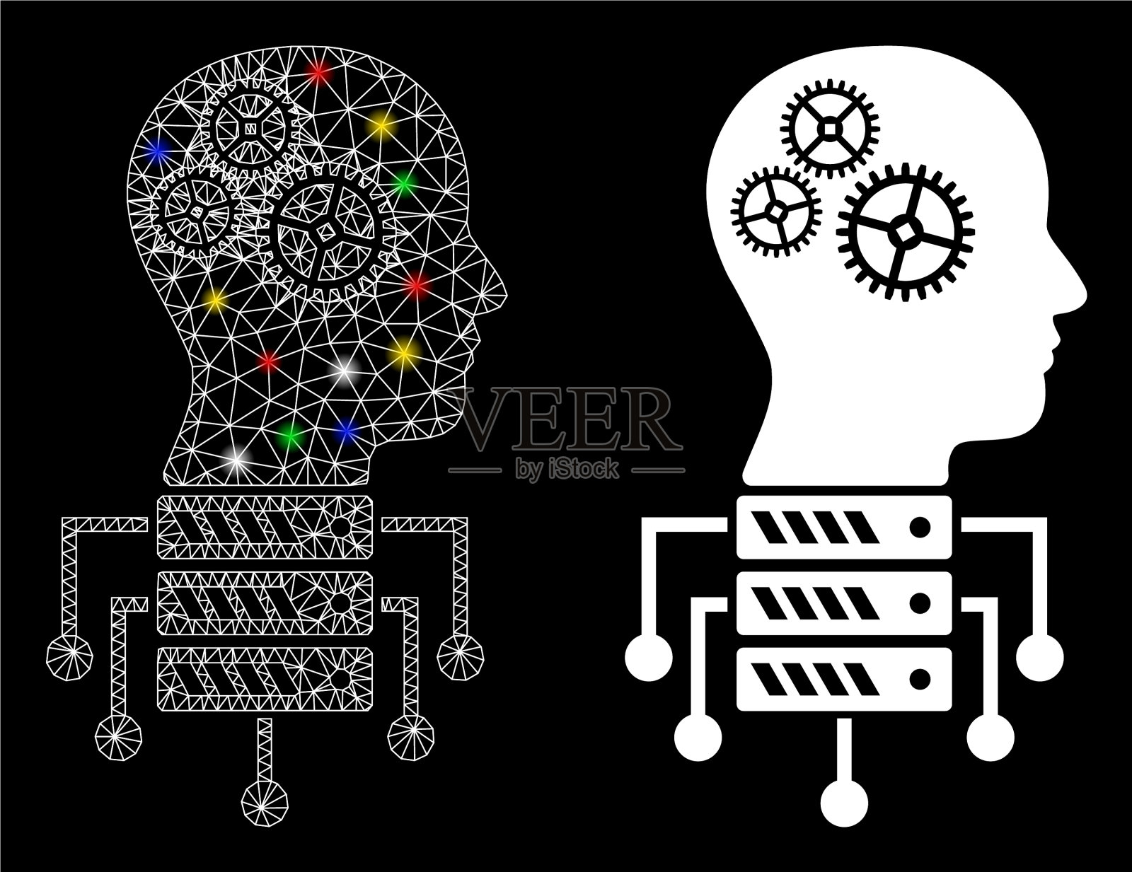 耀斑网格胴体电子服务器节点图标插画图片素材
