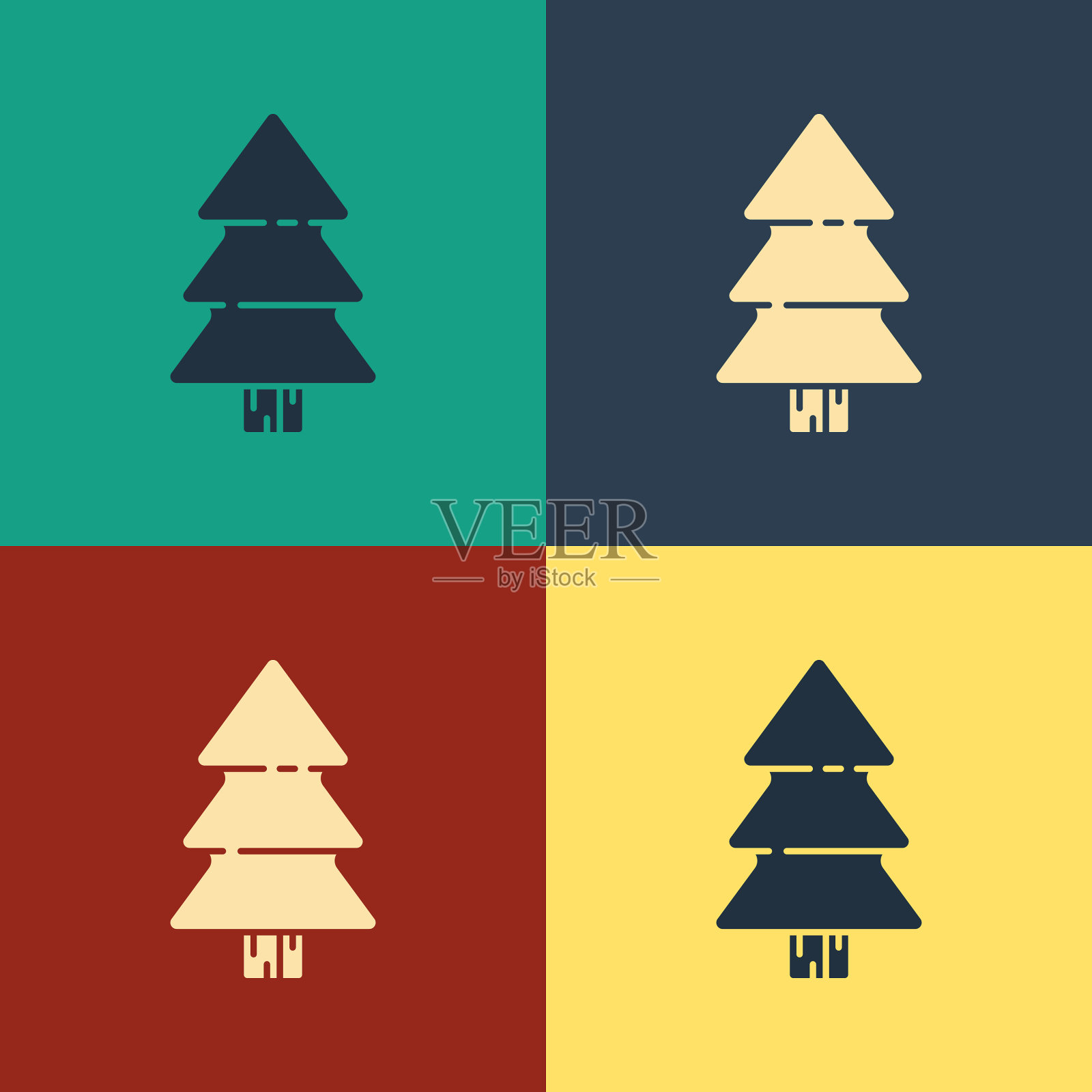 彩色圣诞树图标孤立的颜色插画图片素材