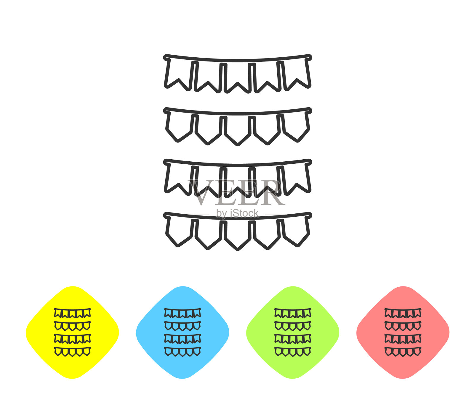 灰色线条的狂欢节花环与旗帜的图标图标素材