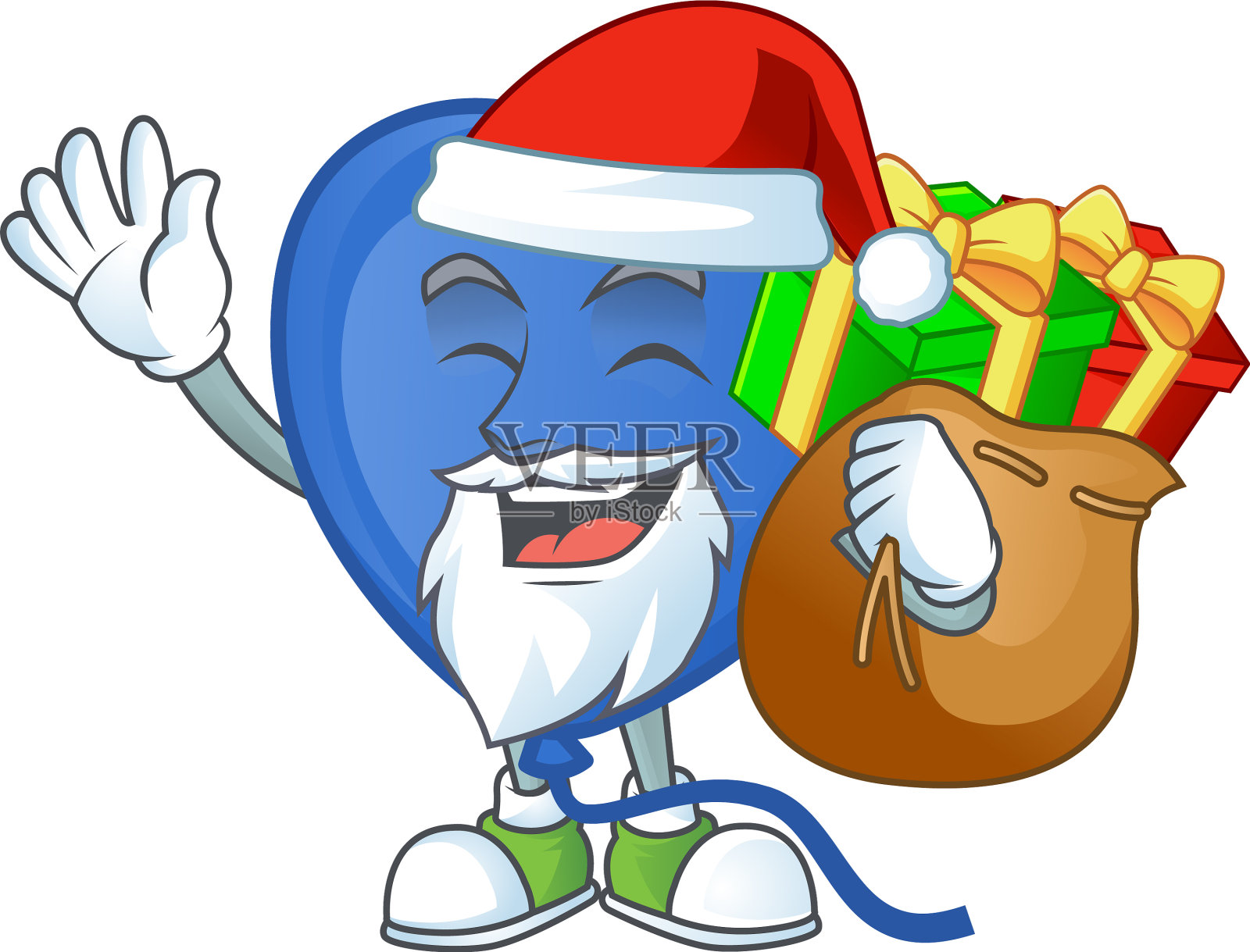 圣诞老人带着礼物袋蓝色的爱情气球设计元素图片