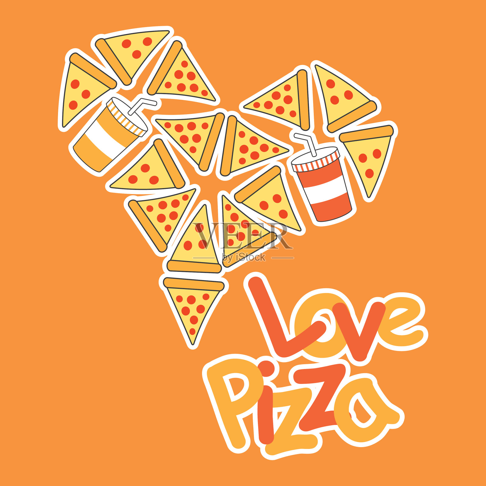 卡通披萨作为爱的形状插画图片素材