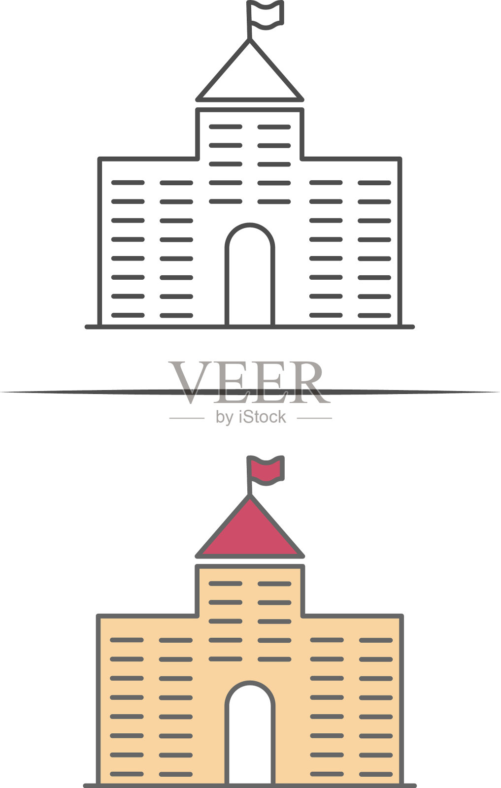 建筑学校线商业图标平面设计插画图片素材
