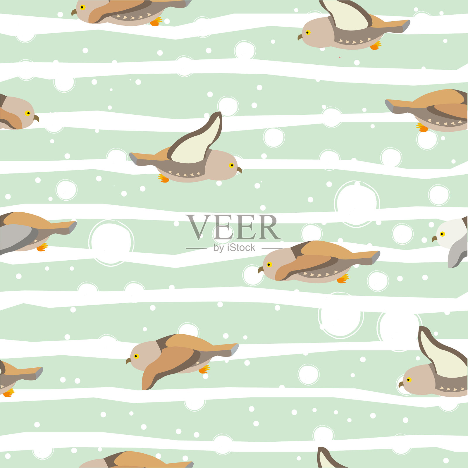 无缝图案与棕色猫头鹰在白色插画图片素材