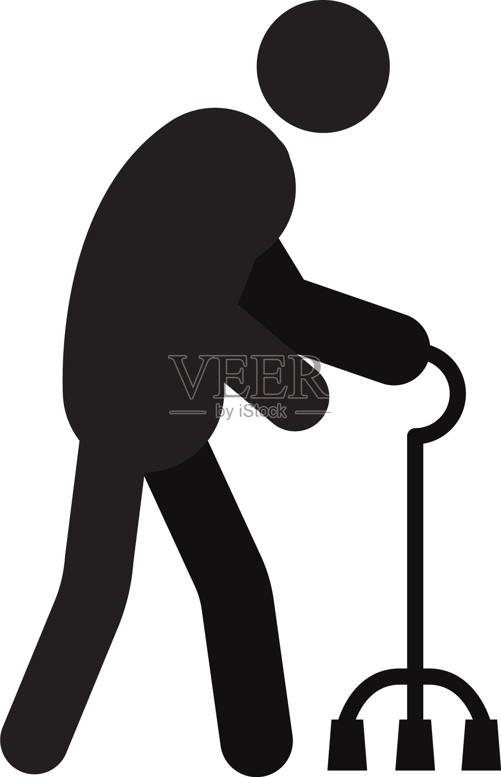 老人走四方手杖剪影图标设计元素图片