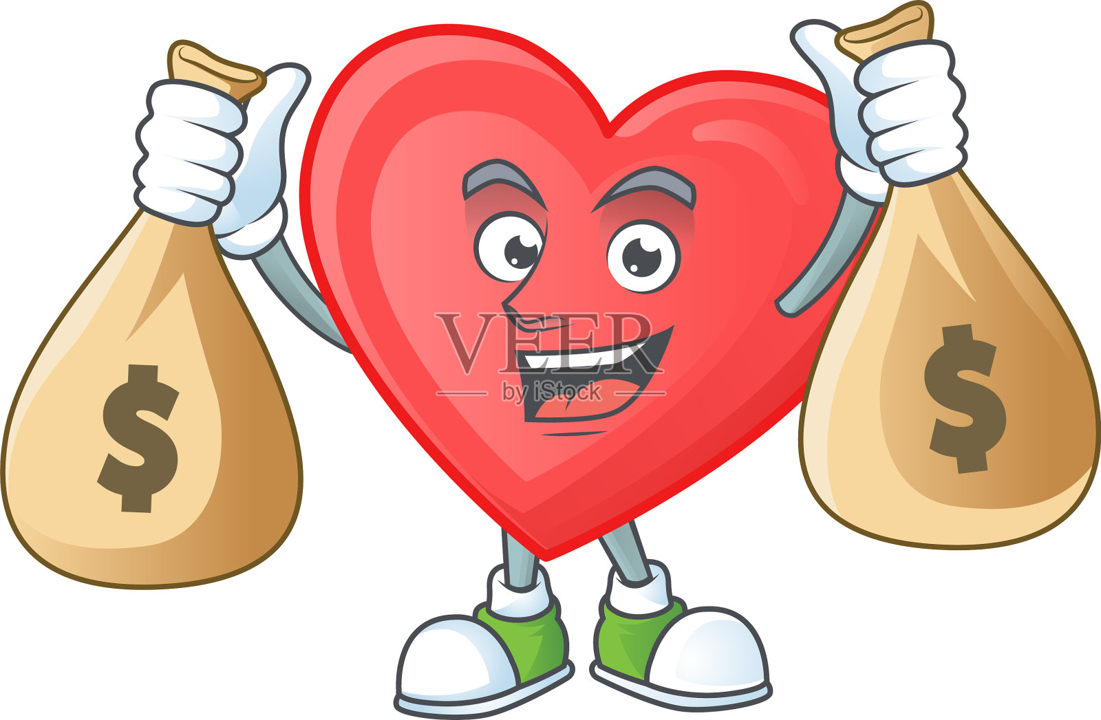 快乐红爱卡通人物带两块钱插画图片素材