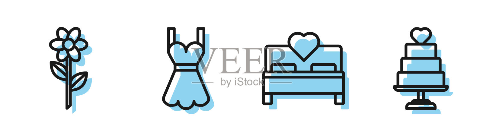 设行卧室花女人礼服与婚礼插画图片素材