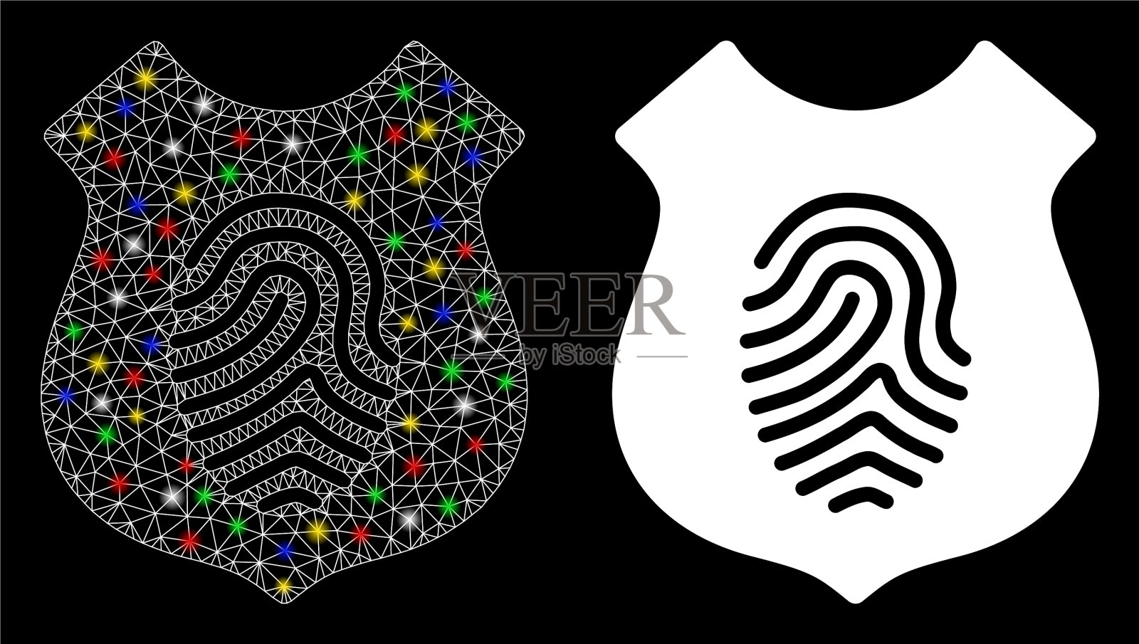 闪光网骨架指纹盾图标插画图片素材