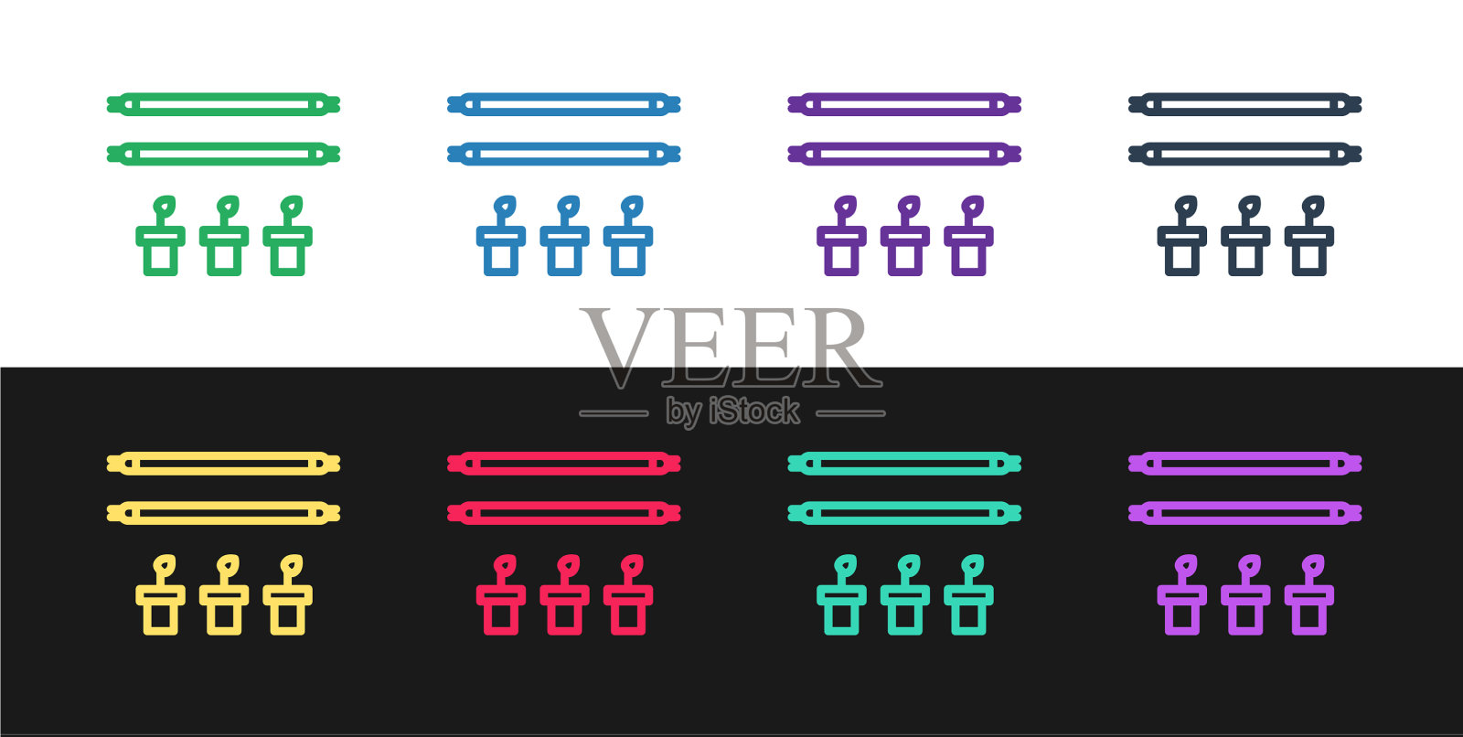 设置有灯泡和植物的智能农场图标素材