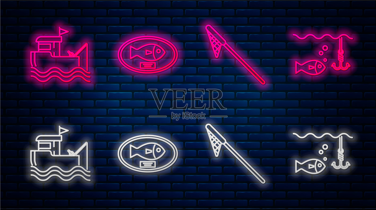 将钓线鱼奖杯挂在船上钓鱼插画图片素材