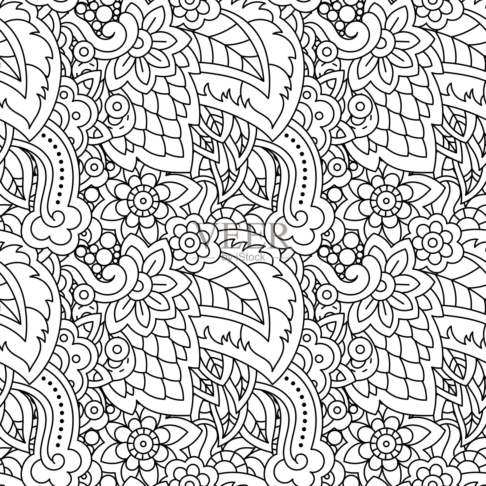 手绘线条无缝抽象着色插画图片素材