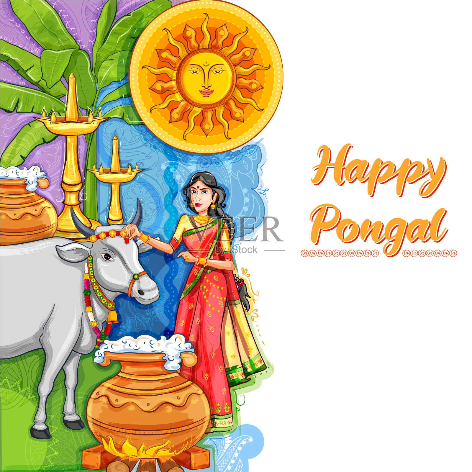 快乐的蓬加尔节日收获节泰米尔插画图片素材