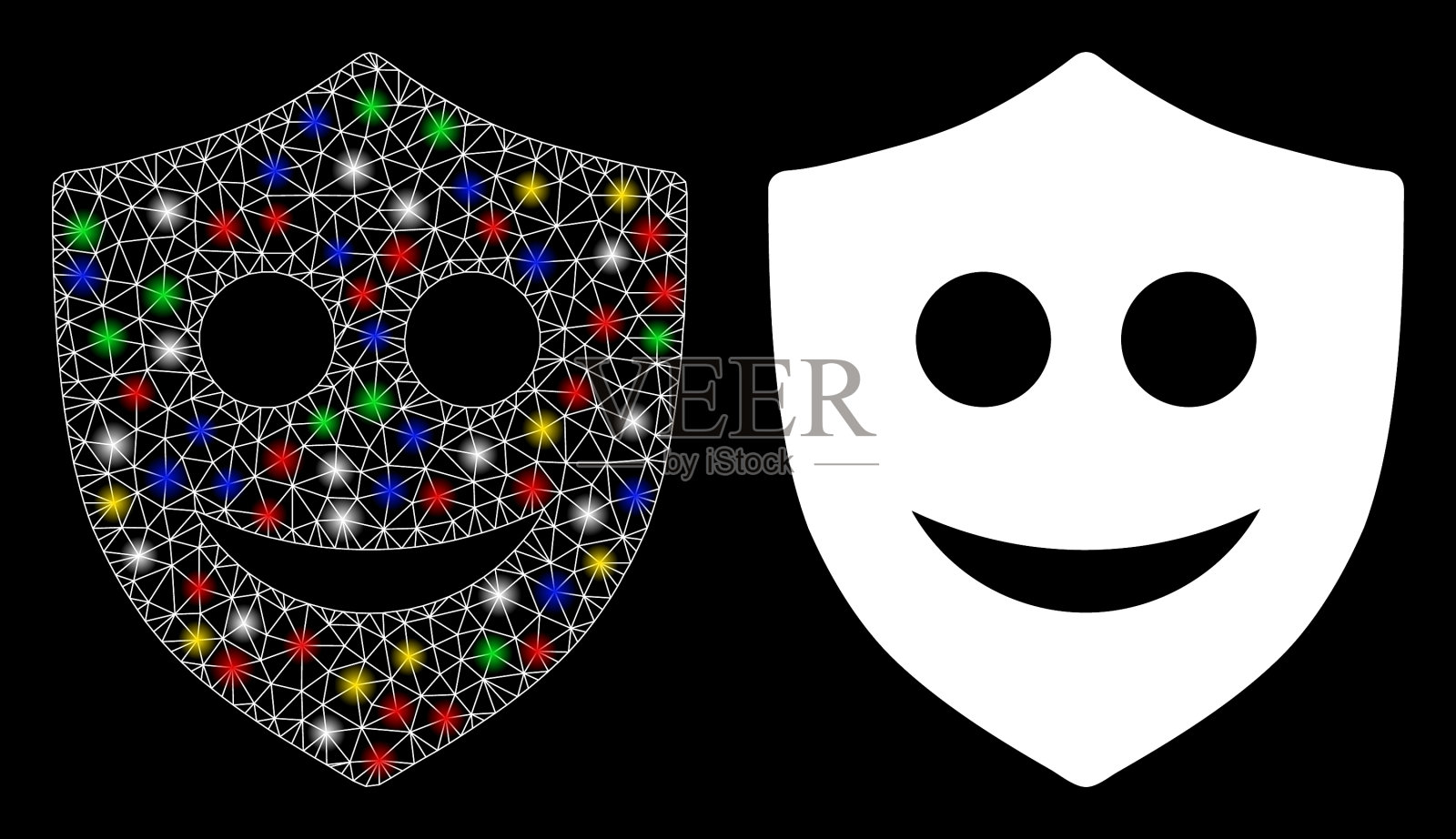 闪光网骨架快乐盾牌图标与闪光插画图片素材