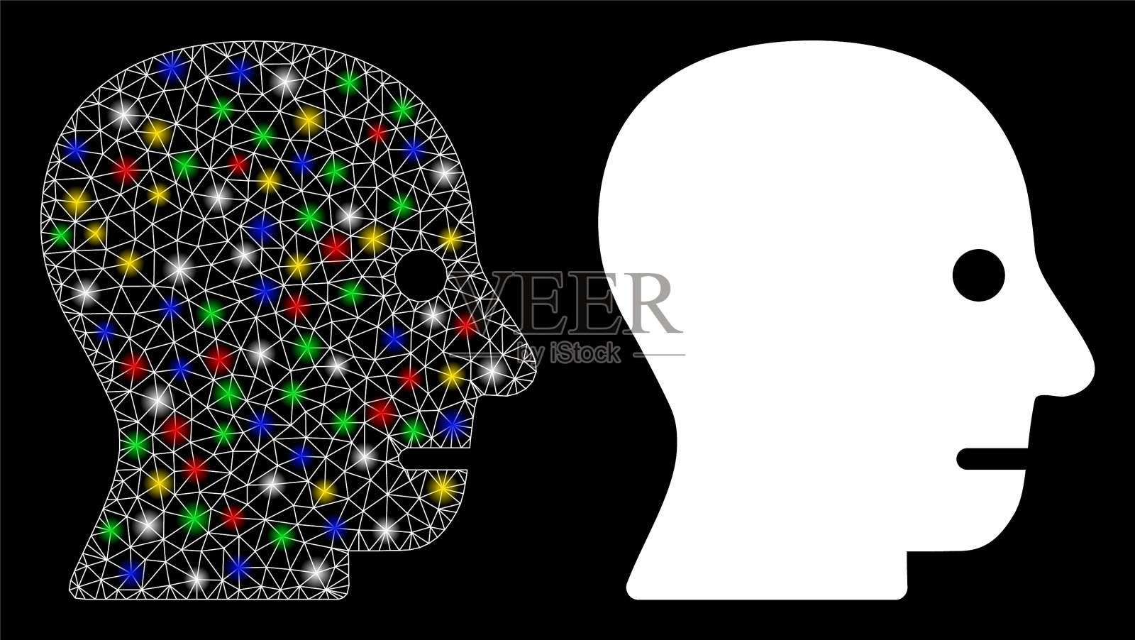 耀斑网钢丝架病人头部图标与耀斑插画图片素材