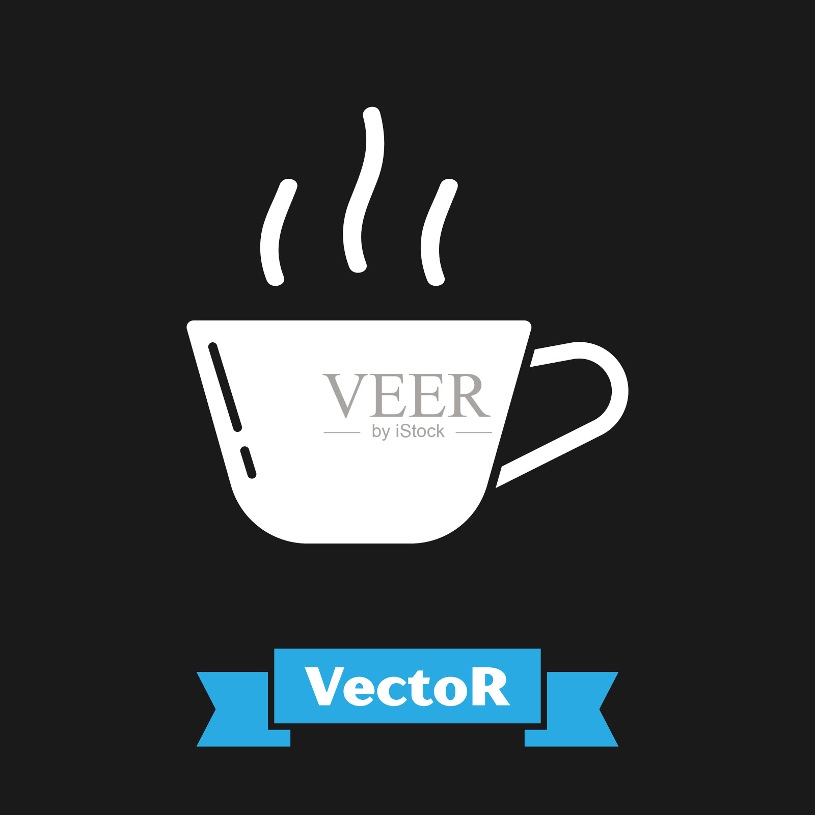 白色咖啡杯图标孤立在黑色背景插画图片素材