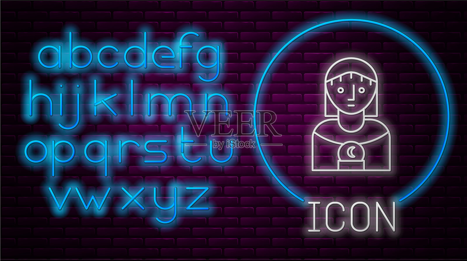 发光的霓虹线占星女人图标孤立上插画图片素材