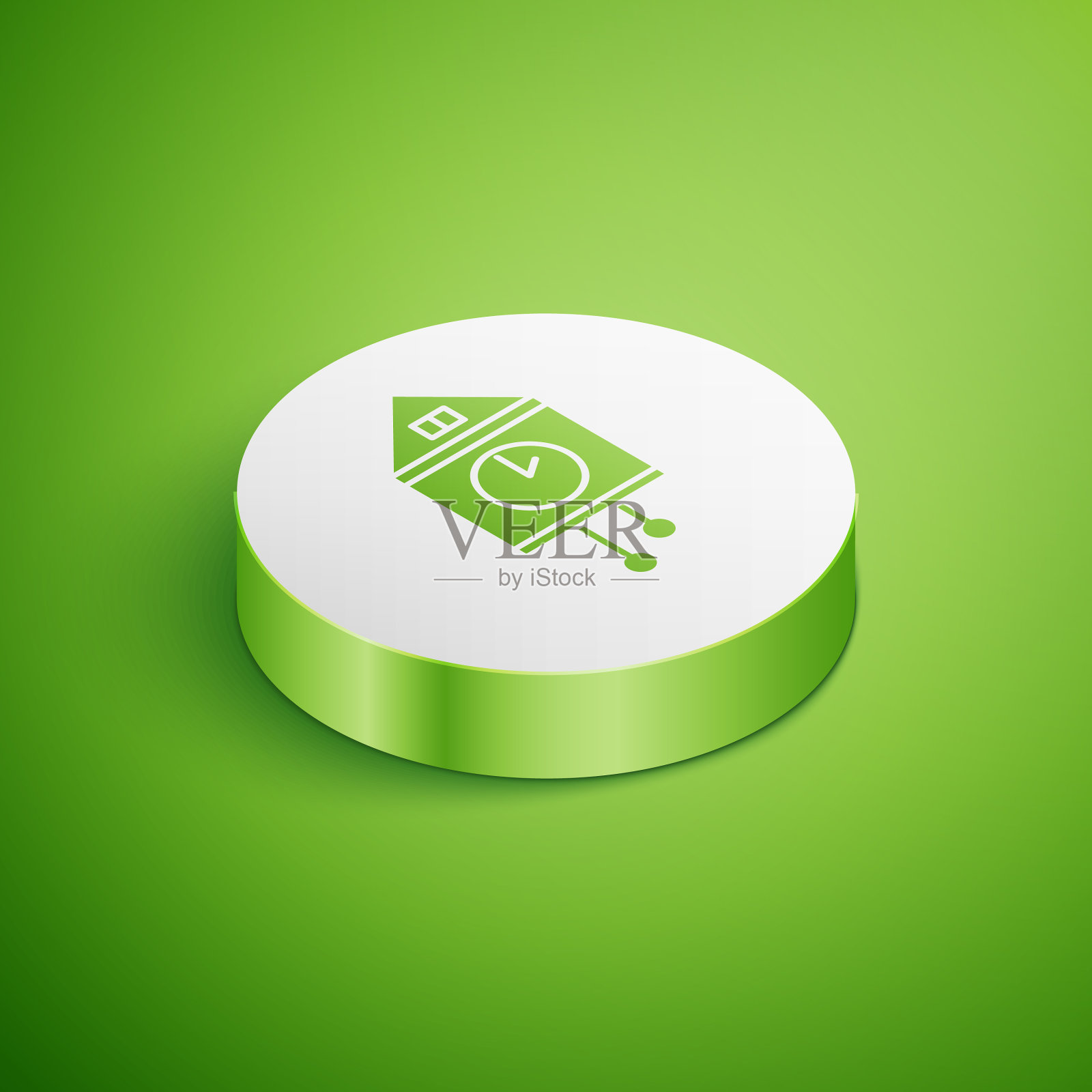 等距复古墙手表图标隔离在绿色图标素材