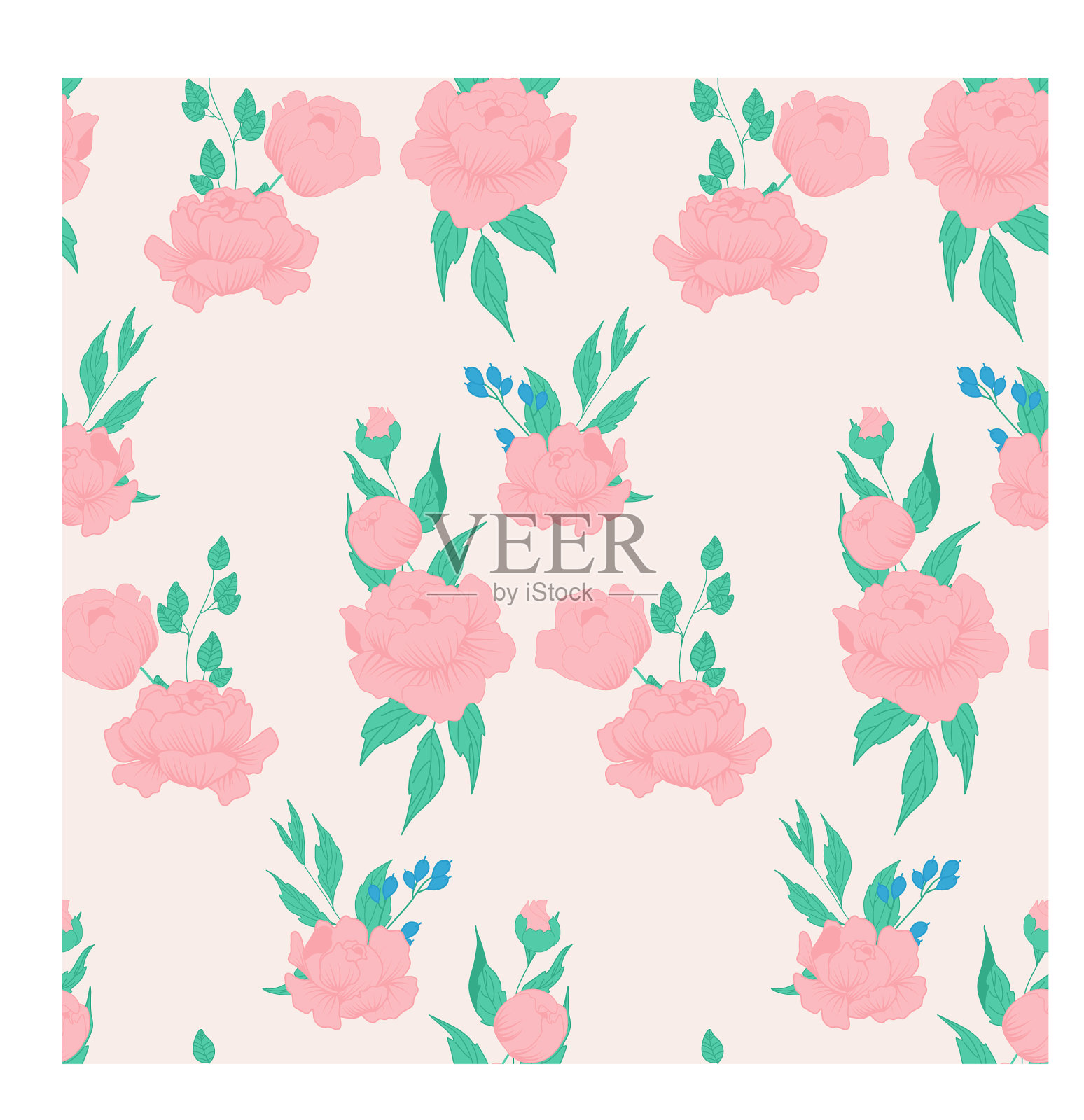 粉色牡丹无缝图案设计插画图片素材