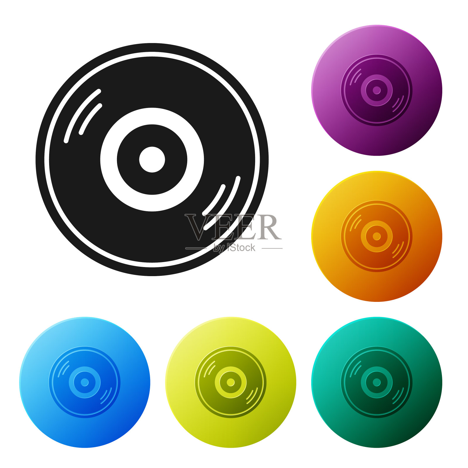 黑色乙烯基磁盘图标孤立的白色背景插画图片素材