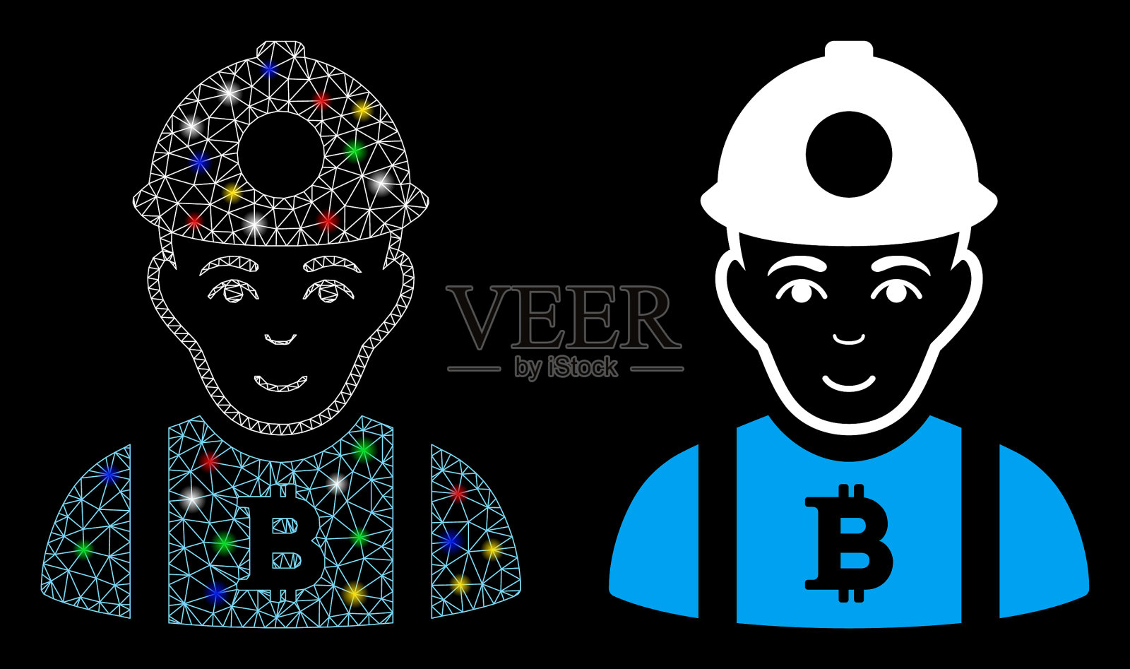 光滑的网状网络比特币矿工图标与flash插画图片素材