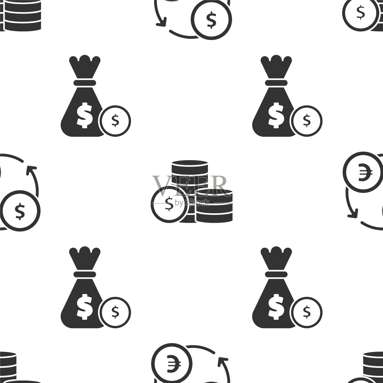 设置货币兑换硬币货币与美元符号图标素材