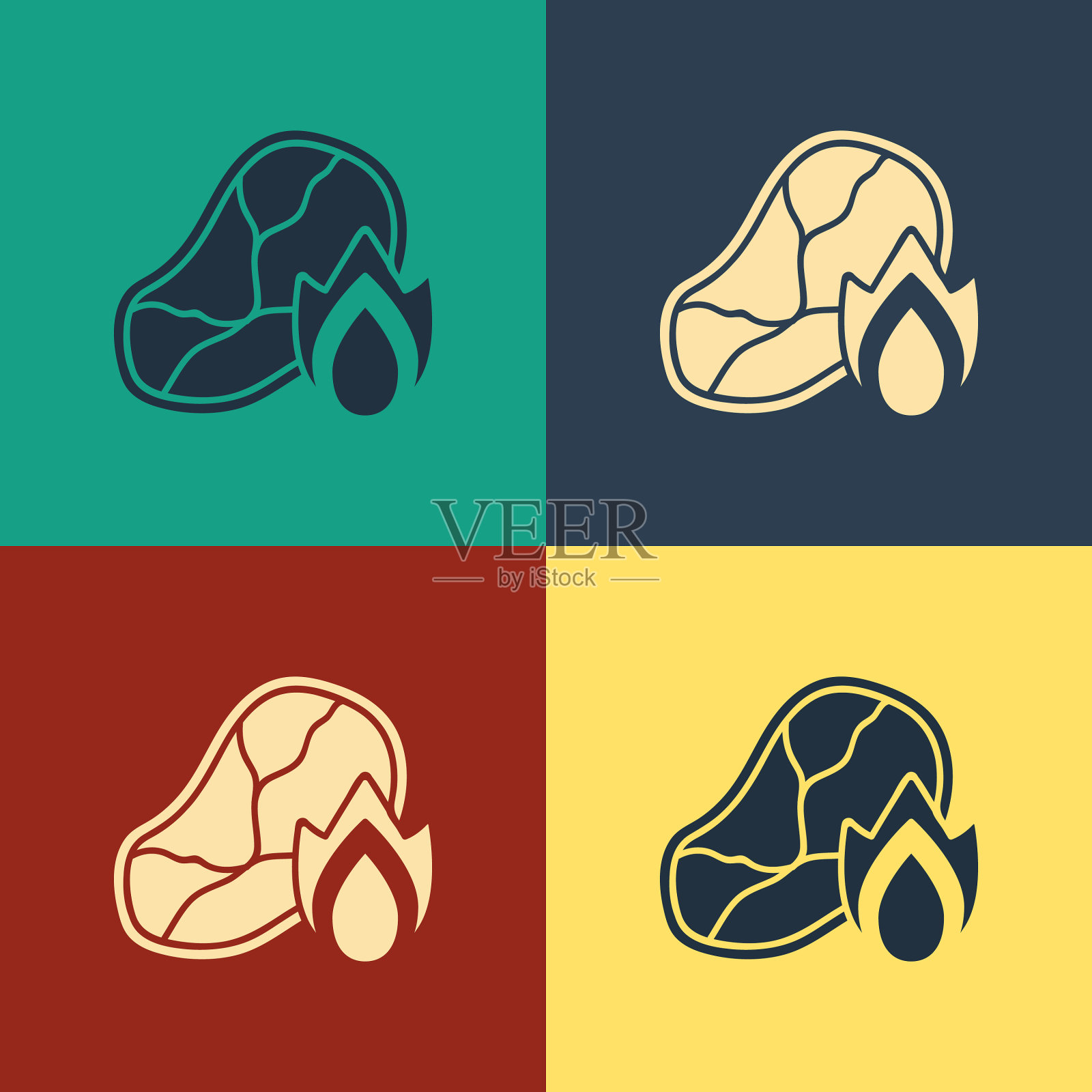 彩色烤牛排肉和火火焰图标插画图片素材