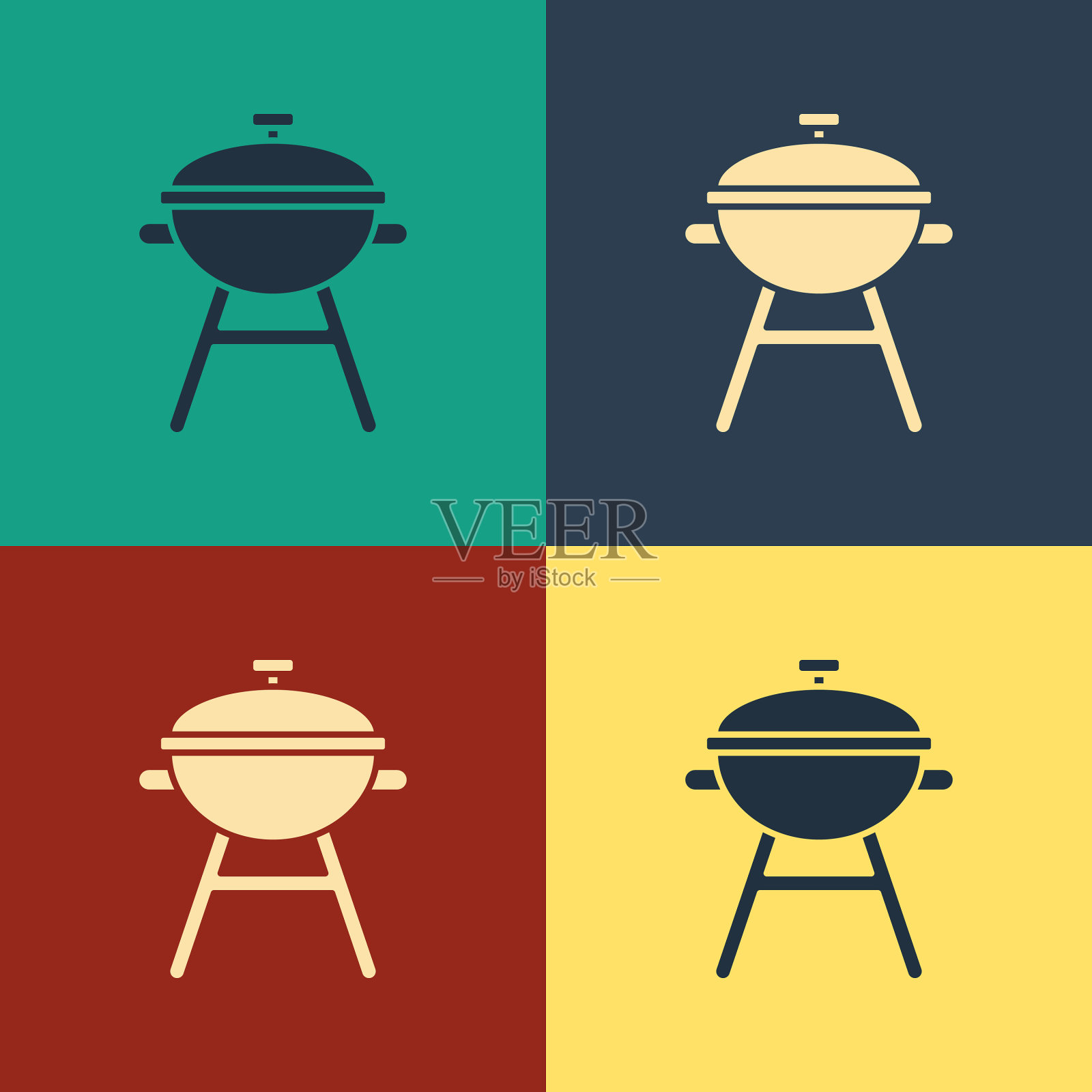 彩色烧烤架图标孤立的颜色图标素材