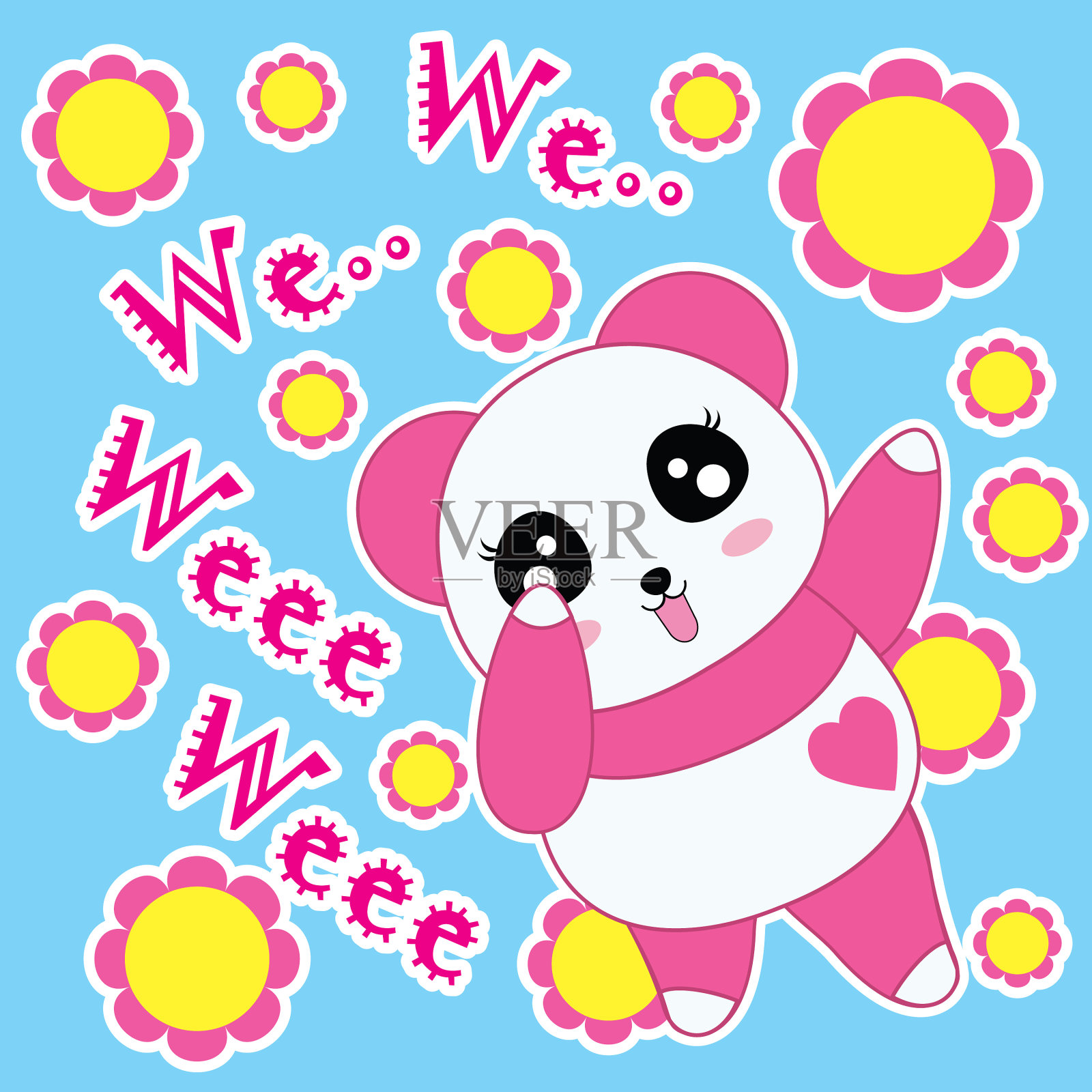 卡通熊猫和鲜花插画图片素材