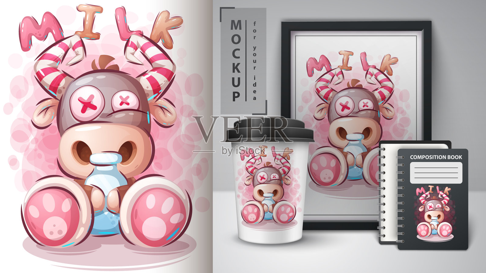 奶牛与牛奶海报和商品插画图片素材