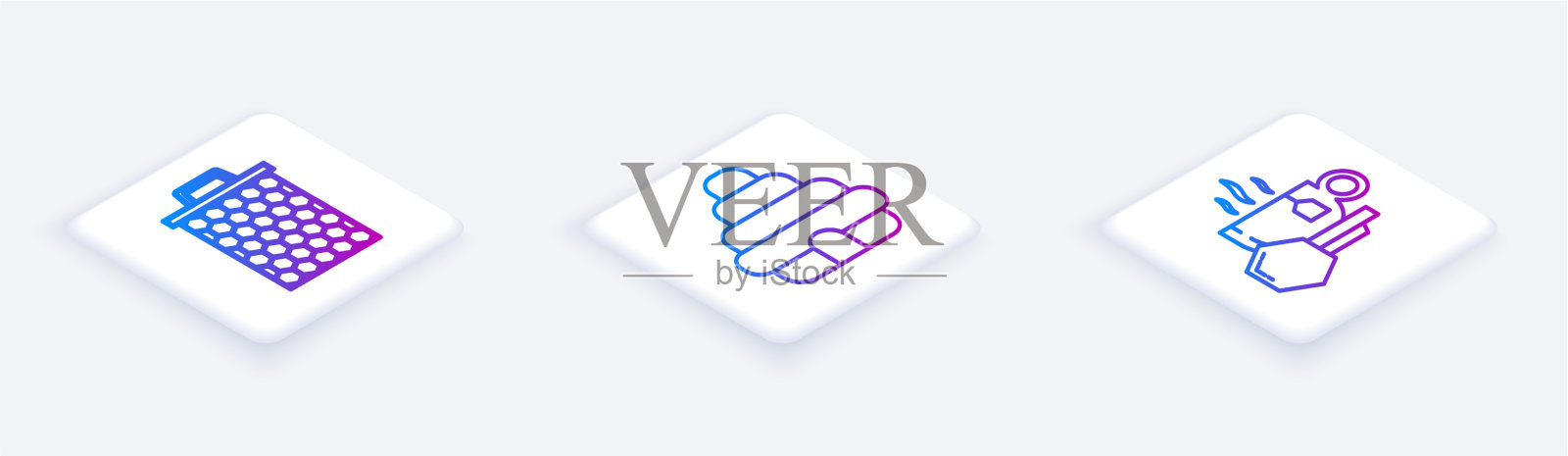 为蜜蜂和蜂箱设置等距线图标素材