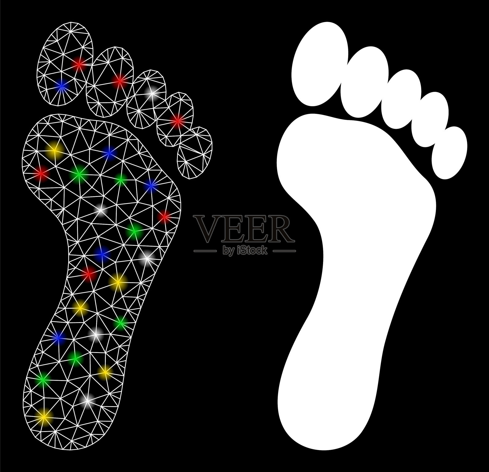 耀斑网线框架足迹图标与耀斑插画图片素材