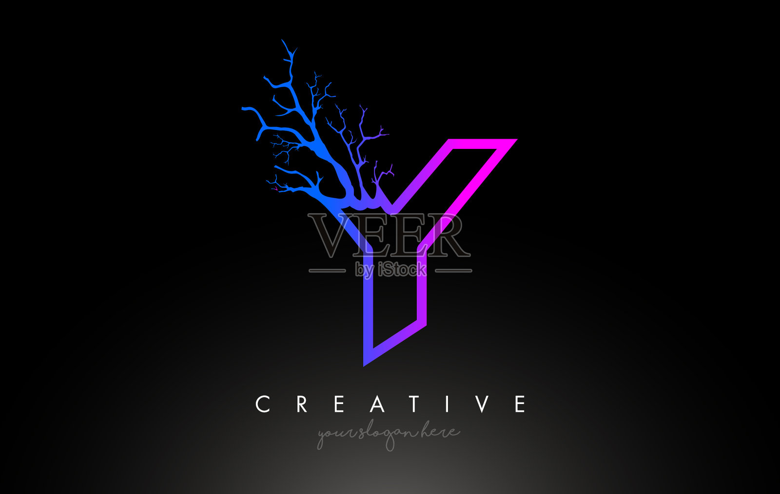 树字母y设计标志用紫蓝色的树插画图片素材