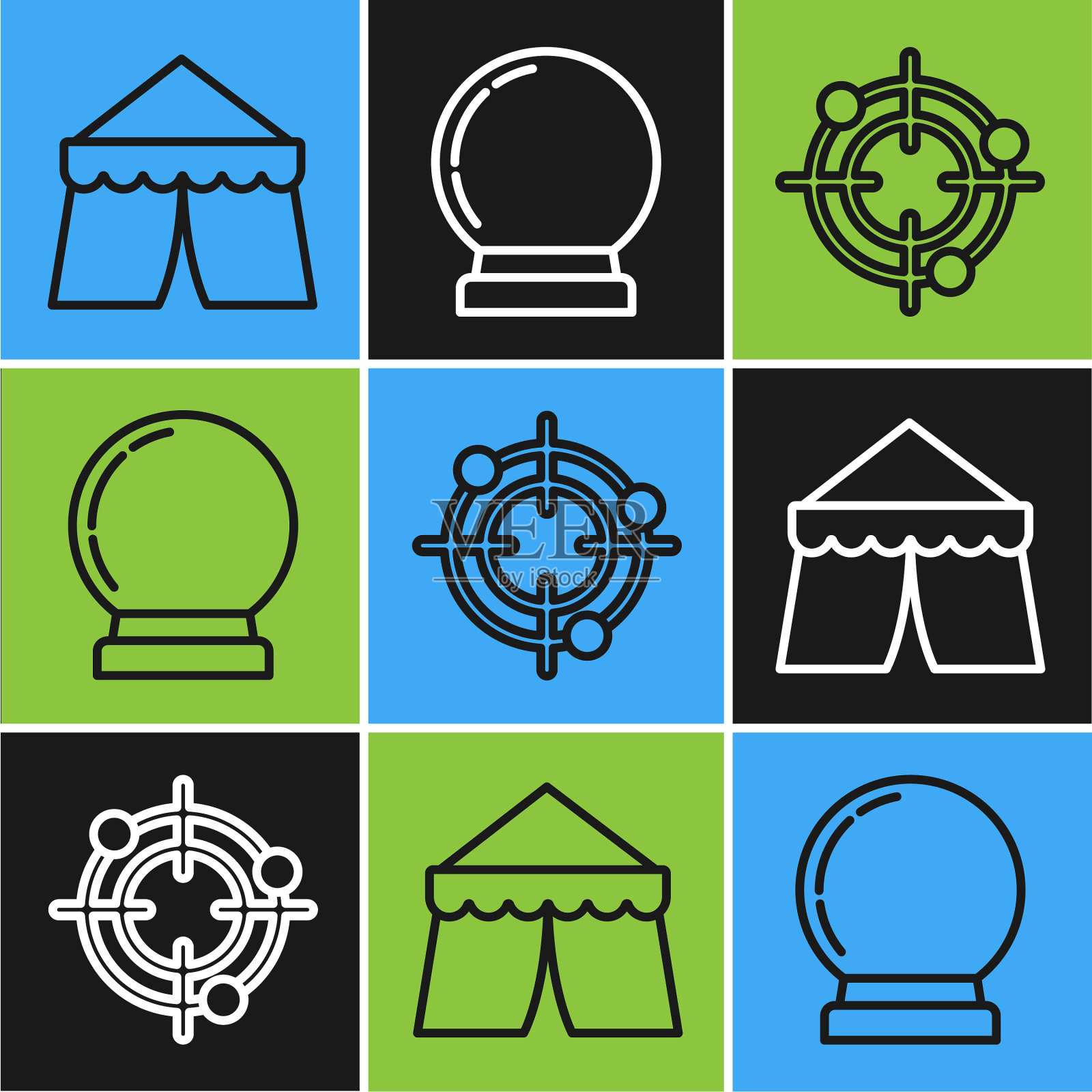 设马戏帐篷射击运动靶线插画图片素材